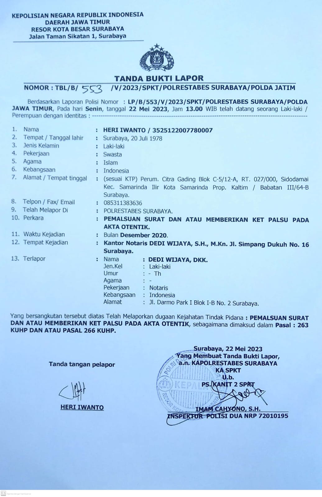 Pengurus INI Jatim Bungkam,Terkait Notaris Dedi Wijaya Di Laporkan Polrestabes 
